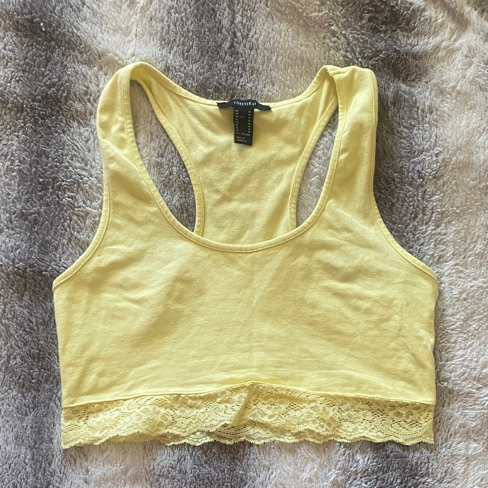 4/$30 Forever 21 Yellow Lace-Hem Racerback Tank